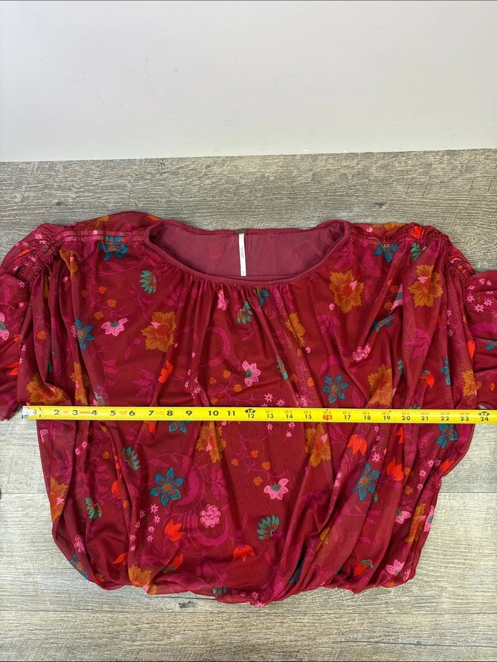 Free People Mesh Floral Peasant Top Blouse Women’s Boho Cottagecore Romantic S
